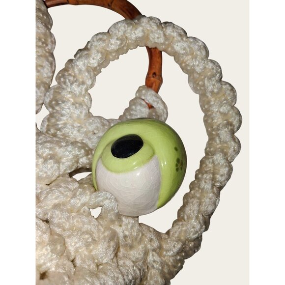 Vintage Macramé Frog Wall Hanging With Ceramic Eyes - Picture 2 of 10